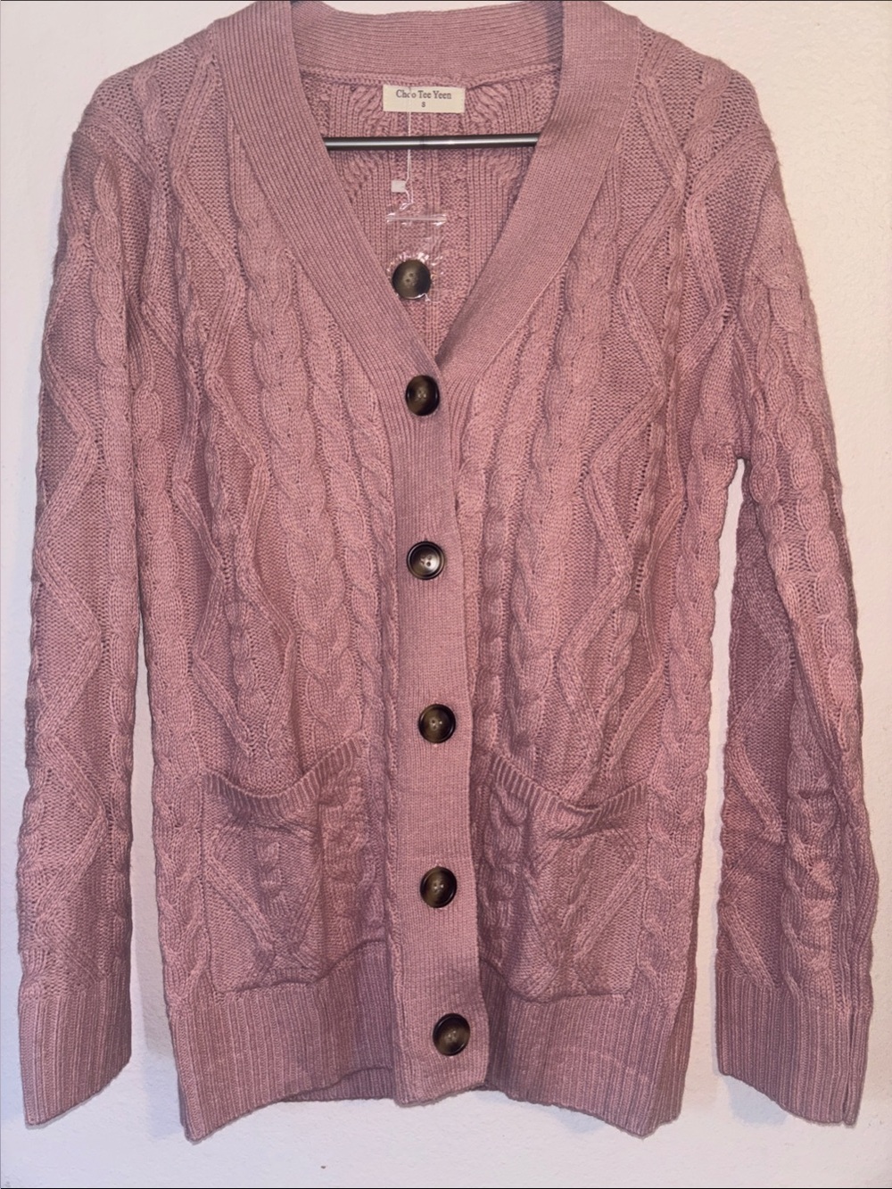 Woman’s Pink Cable-Knit Button Cardigan Size S